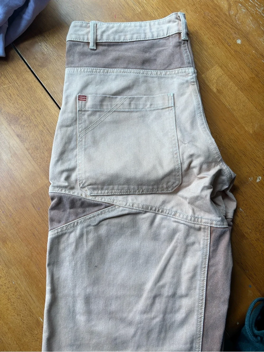 BDG Two-Tone Brown Patchwork Jean Shorts - Picture 2 of 3